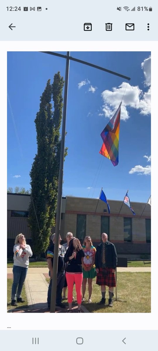 I am so very grateful that this picture was sent to me. I truly cannot express all the emotions that were going through my heart when the flag was raised. 
#PrideMonth 
#2SLGBTQIA 
#loveislove