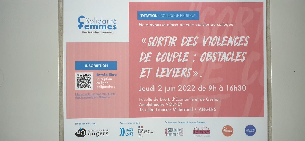 RIVIEREEmma1's tweet photo. 🚨Auj'hui 2 Juin -9h-16h30 Fac⚖️#Angers @UnivAngers
🎗️Colloque #URSF @SolidariteFemme @paysdelaloire "Sortir des violences de couple : obstacles & leviers"
Env. 400 pers, échanges riches & intervenants de qualité
#ViolencesConjugales #ContrôleCoercitif #SAP #AliénationParentale https://t.co/dREQ6Dcm66