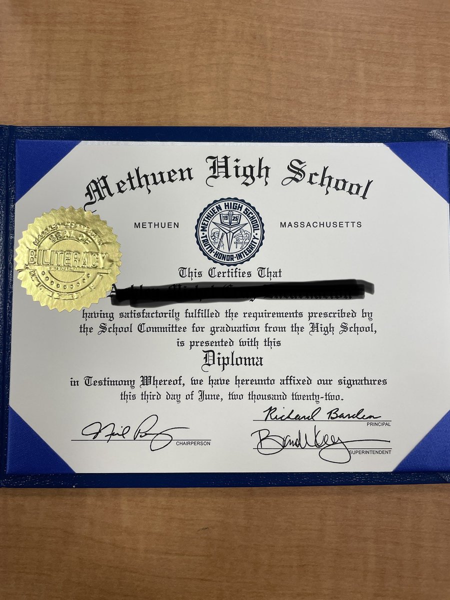Prepped diplomas with <a href="/MethuenHS_ESL/">MethuenHS ELAD</a> for <a href="/MPS_MethuenHigh/">Methuen High School</a> graduation this weekend! 25 students in the class of 2022 earned the State Seal of Biliteracy in French, Haitian Creole, Spanish and Portuguese. #SealofBiliteracy