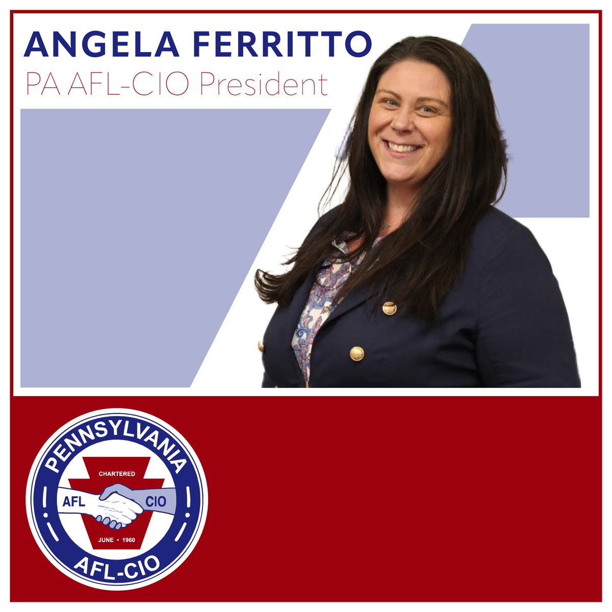 PaAFL_CIO's tweet photo. Angela Ferritto assumed the presidency of the Pennsylvania American Federation of Labor and Congress of Industrial Organizations (PA AFL-CIO) today after president-elect Frank Snyder announced he will retire. #UnionStrong #Labor #AFLCIO #President https://t.co/kbDXKF5wlp