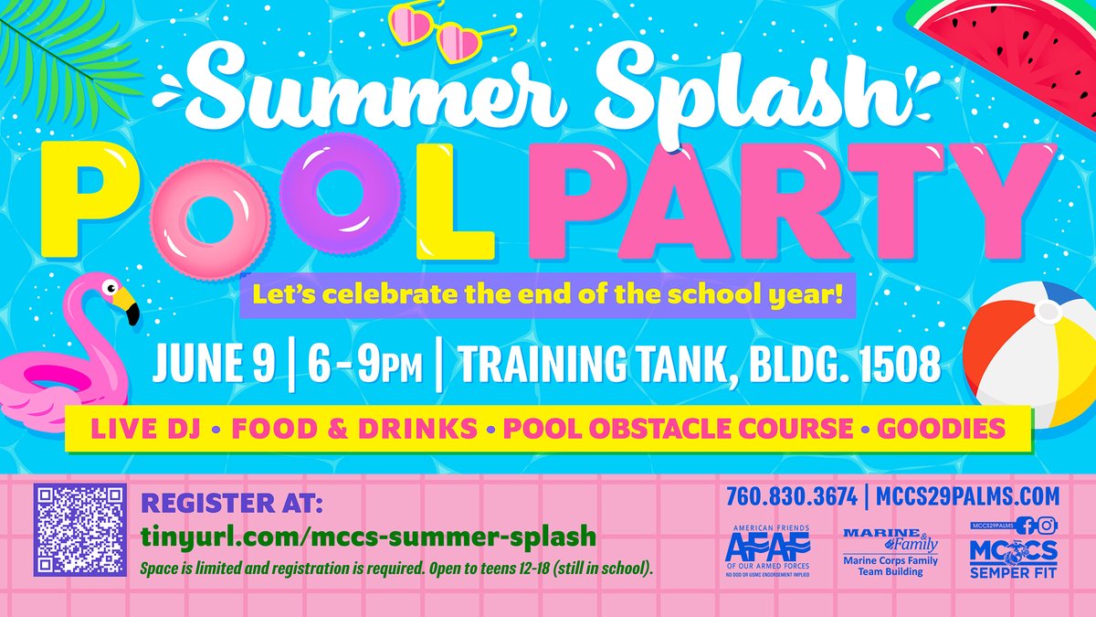 Teens, celebrate the end of the school year at the Summer Splash Pool Party on Jun 9! We'll have live music, food, drinks, goodies and a pool obstacle course. Registration required: ms.spr.ly/6012bTo0Q