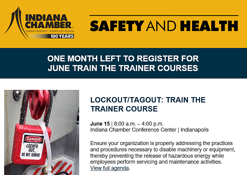 Indiana Chamber on Twitter "Our June safety Train the Trainer courses