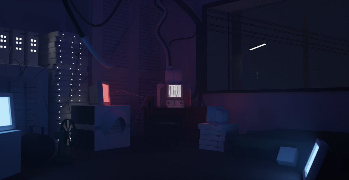 keegan_bacon's tweet photo. serial experiments lain inspired room made with blender #blender #b3d #ProceduralArt #thewired #anime #lain #SerialExperimentsLain #room #computers https://t.co/cy6Y5qPeOG