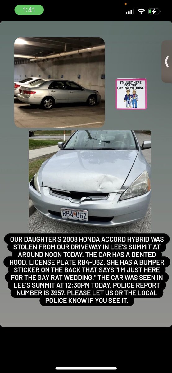 is_a_smell's tweet photo. MY CAR WAS STOLEN OUT OF MY PARENTS DRIVEWAY THIS AFTERNOON IN LEES SUMMIT MO. IF ANYONE SEES IT PLEASE CONTACT THE POLICE #leessummit #longviewfarm #longviewlake #kansascitymo https://t.co/9Q7H9uTCCG