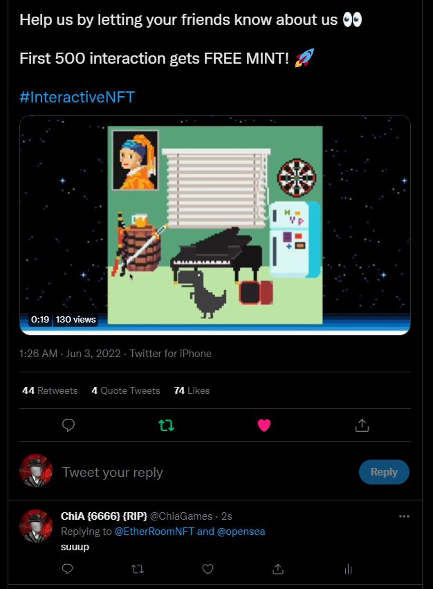 ChiaGames's tweet photo. @EtherRoomNFT @opensea thanks @Brianmoumou https://t.co/fbaVs4ZPgh