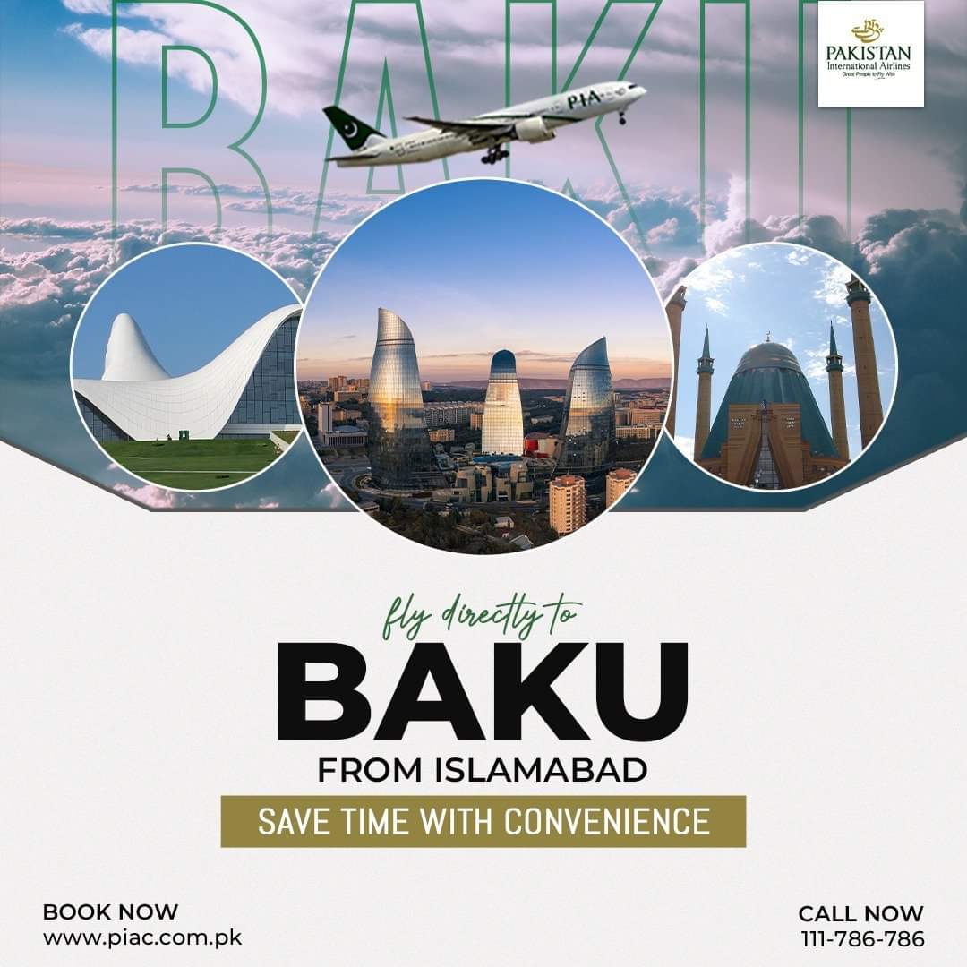 ClubClassTour2's tweet photo. After #Karachi &amp; #Lahore, #PIA now connects #Baku - #Azerbaijan to the beautiful city of #Islamabad. Two cities, connected by the love &amp; affinity of both the people and the states. 

For any Further Assistance, Contact us.
+92 51 2226445
+92 334 5885172
support@clubclasstour.com https://t.co/Y7jNNOYBm4
