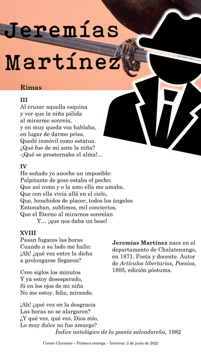 CClarinero's tweet photo. #CorreoClarinero
#IEntrega #Año2
#LiteraturaSalvadoreña
#PoesíaSalvadoreña
#JeremíasMartínez
#PoetasdeChalatenango
#Junio2022 https://t.co/iKwoj9WAGz