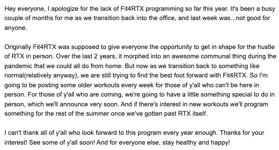 hbag22's tweet photo. #Fit4RTX ANNOUNCEMENT!!!! #RTXAustin https://t.co/PKG67sumbh