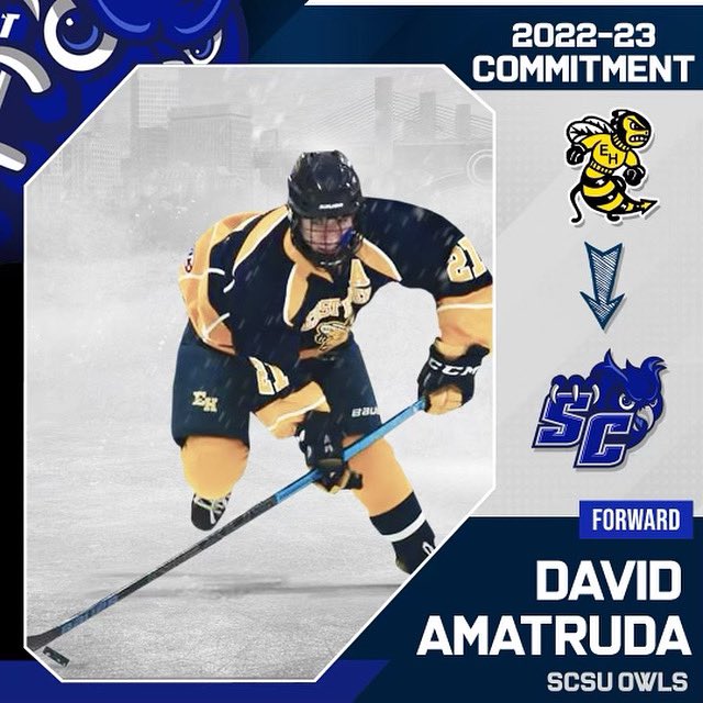 #WelcomeToTheOwls

Introducing forward Dave Amatruda, transfer sophomore from Curry College. Previous assistant captain for EHHS (USHS-CT). Lets help welcome Dave to SCSU! 

#owlshockey #collegehockey 

Graphics: <a href="/merola_media/">Merola Media, LLC</a>