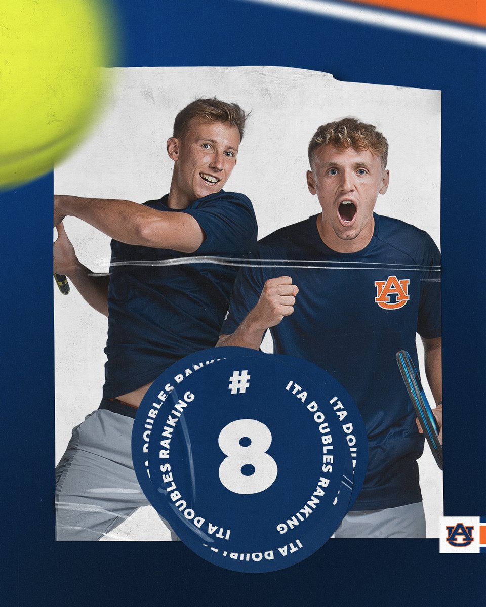 AuburnMTennis's tweet photo. 👏👏 And of course, our All-America doubles team of @tadmaclean and @FMurgett finishes the season at #8 nationally! #WarEagle https://t.co/qeVR3MhR1V