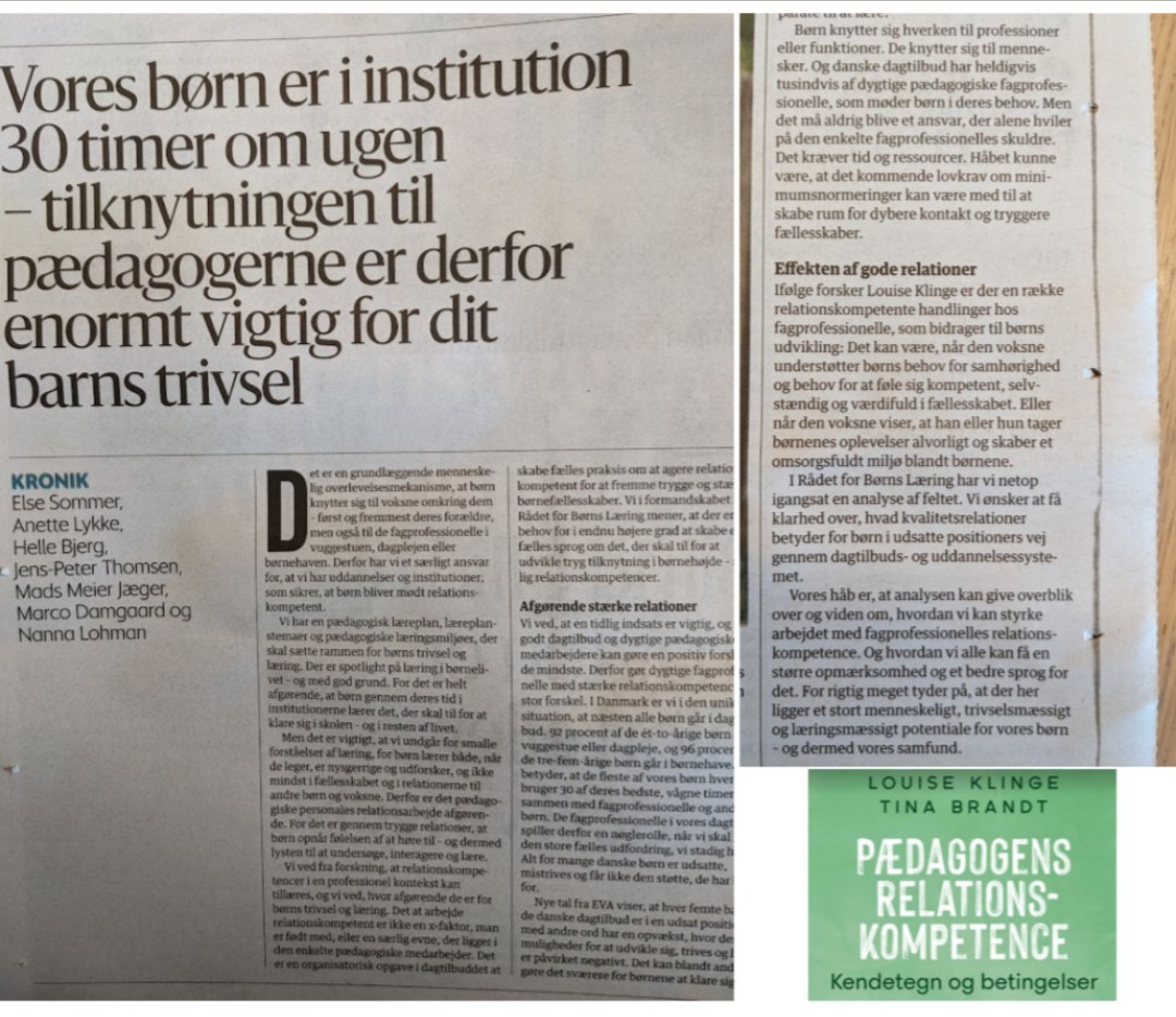 Når man læser dagens kronik i dag i <a href="/berlingske/">Berlingske</a>, bliver man håbefuld på børnenes vegne. Og dermed på samfundets. Den er skrevet af Rådet for Børns Læring, som har valgt i deres første år at have fokus på relationskompetence - helt afgørende for børnenes institutionsliv og fremtid
