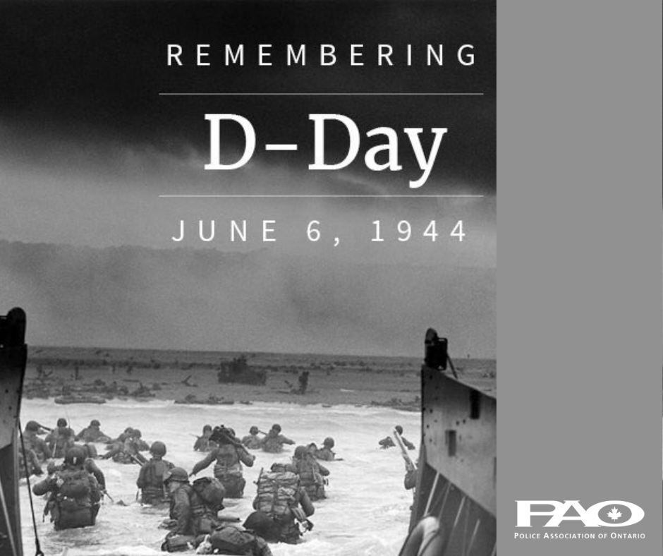 PoliceAssocON's tweet photo. June 6, 2022 marks the 78th anniversary of D-Day and the Battle of Normandy. More than 13,000 Canadians were wounded, and over 5,000 sacrificed their own lives, to help bring an end to World War II during this 11-week campaign. #DDay2022 #LestWeForget https://t.co/Y8gjFG9iVI