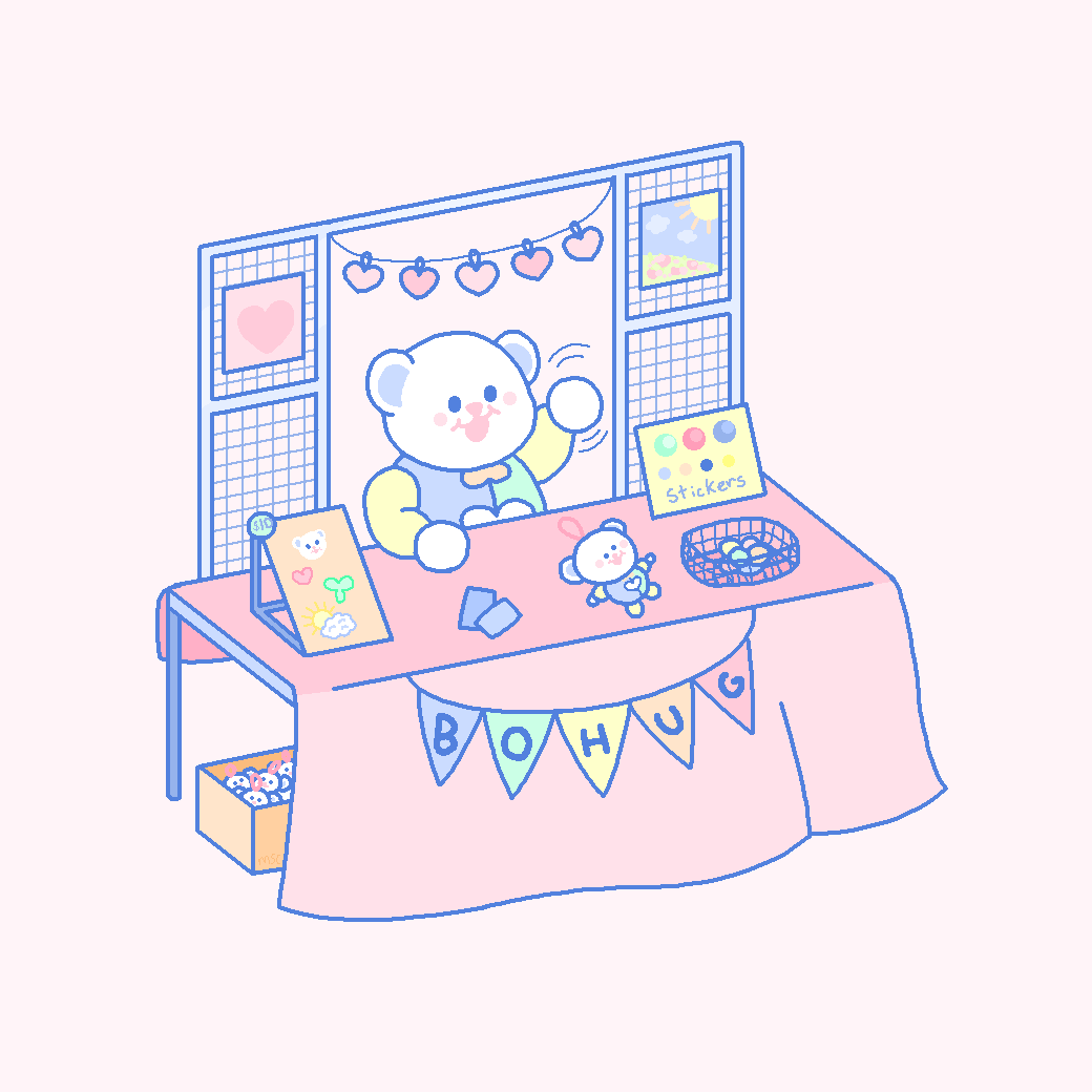 「Bohug with his very own artist alley boo」|the silly ・ ᴥ ・のイラスト