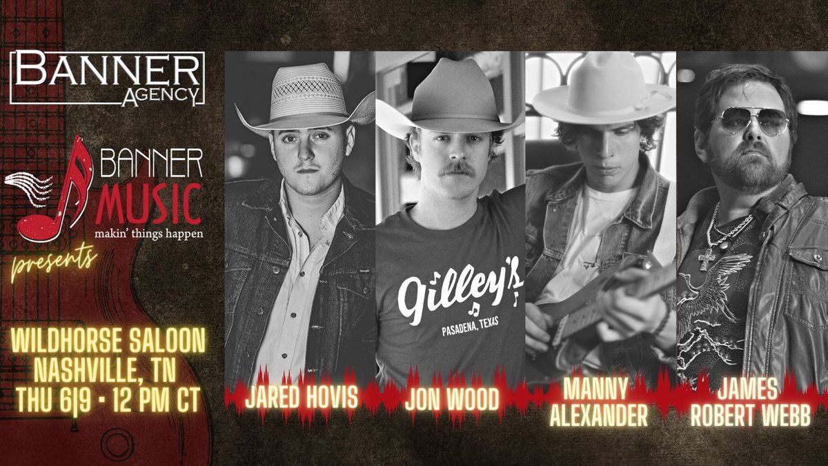 Come hang with us <a href="/wildhorseTN/">Wildhorse Saloon</a> THU 6/9 @ 12 p.m. (CDT) with performances by @jared_hovis, @JonWoodMusic, #MannyAlexander &amp; <a href="/JamesRobertWebb/">🎙JamesRobertWebb</a>!

*Free to attend.