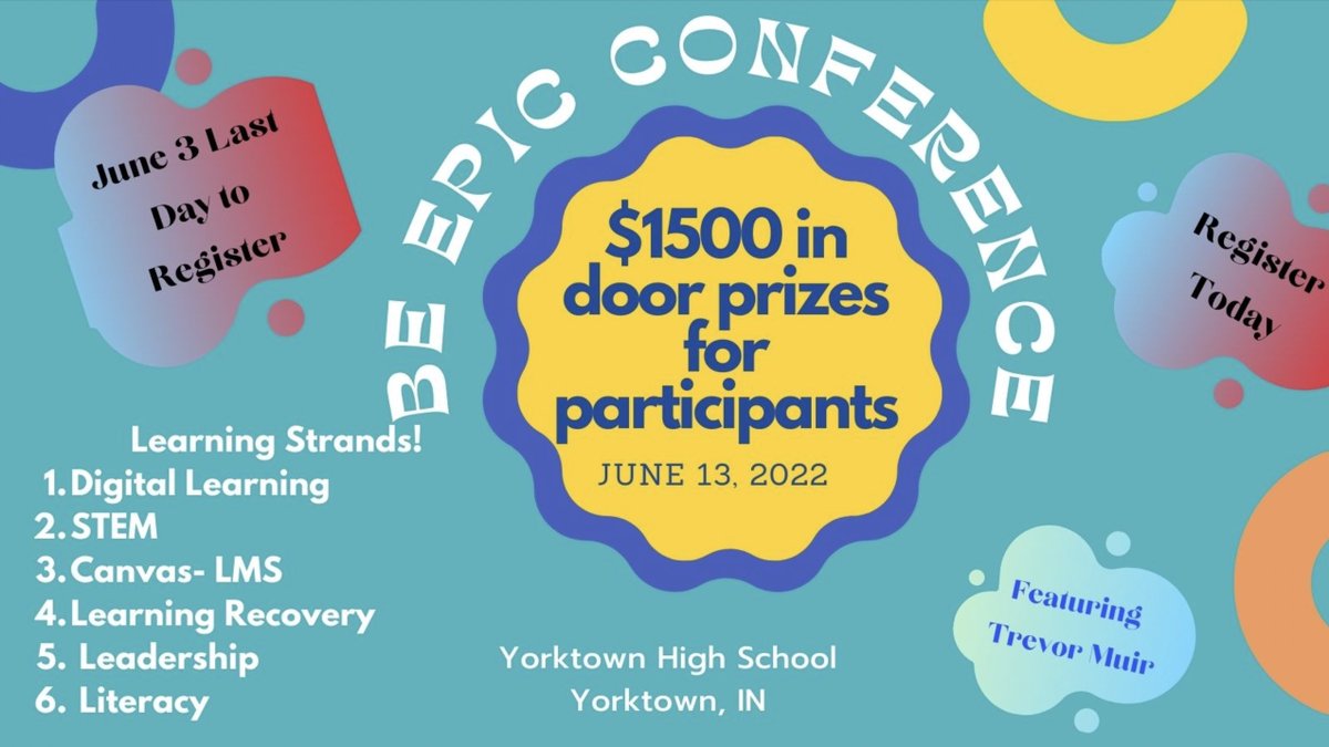 Calling all teachers, administrators, and technology coordinators, 'Be Epic Conference' is just a few days away! Make sure you register by tomorrow!  forms.gle/nvdXa5tYLyq6je…
