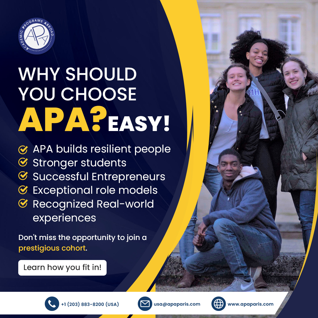APAParis's tweet photo. Studying abroad allows you to travel to different locations and cultures, meet people from all over the world, and gain a global perspective–all while earning credits.
Summer courses are available at APA.
Enroll Right Now!
https://t.co/2nByVWhIi2
#studyabroad #studyabroadlife https://t.co/TIEm9JNsh7