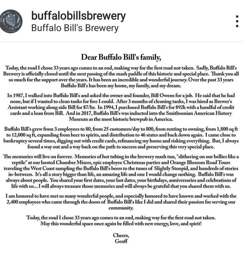 omorales81's tweet photo. I’m bummed that Buffalo Bill’s Brewery is closing. It’s an American landmark — and the Smithsonian agrees! I’ll be leaving my last can of #PumpkinAle unopened, forever, if need be. 🦬🍺 #BuffaloBillsBrewery #MicroBrew #AmericanBeer #TheHaystack https://t.co/nOGWkjlP20