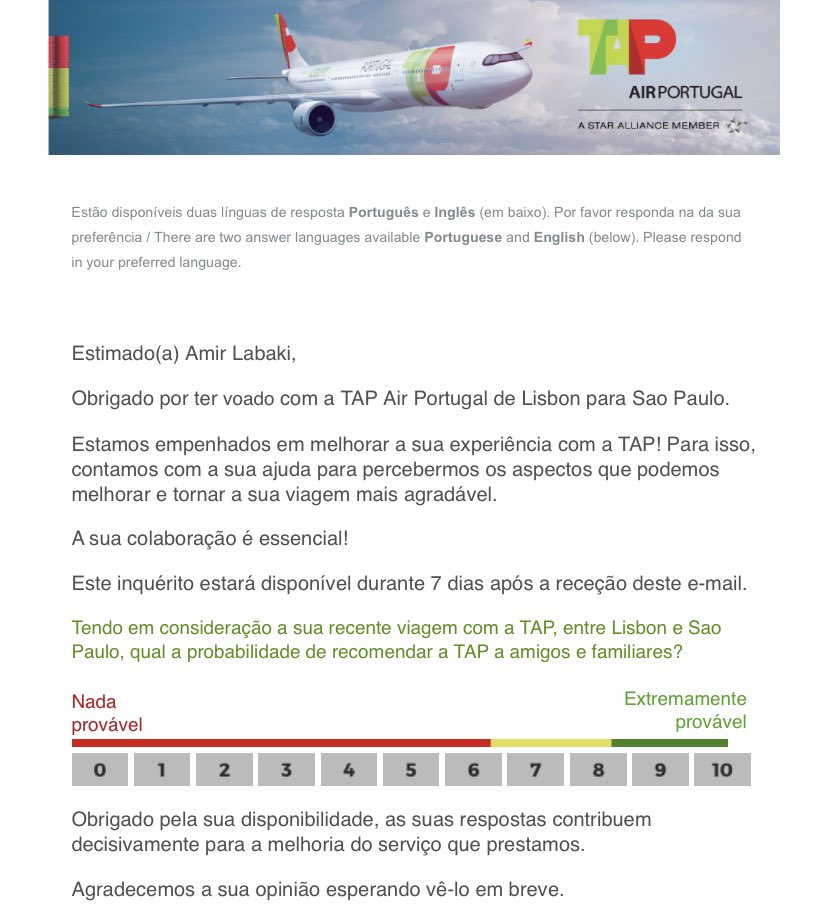 amirlabaki's tweet photo. Não voe TAP. Cínicos e patéticos: e-mail de pesquisa da @tapairportugal sobre voo torturante de Lisboa a São Paulo. PS. Evite também chegada ou conexão pelo caótico e insalubre Aeroporto de Lisboa. #tapnuncamais #tapnevermore https://t.co/VJBLsBYcPz