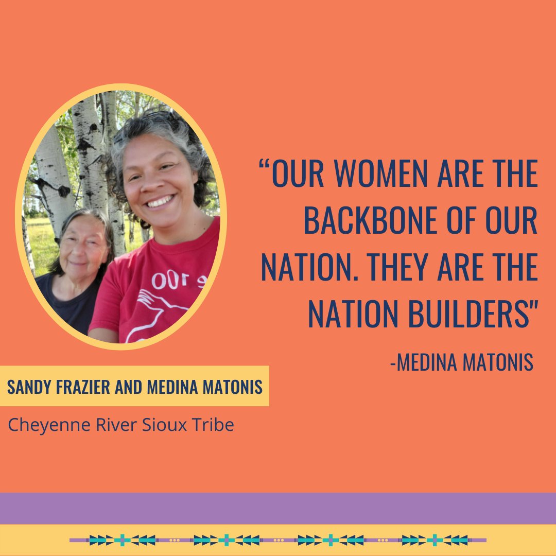 SpiritAligned's tweet photo. Medina Matonis says that “Our women are the backbone of our nation. They are the nation builders” These words from Medina are the framework of her life and guide her work this year with Legacy Leader Sandra Frazier. https://t.co/CAAJdvvJNz 

#IndigenousLeaders #IndigenousPride https://t.co/oPWZC7wbXi