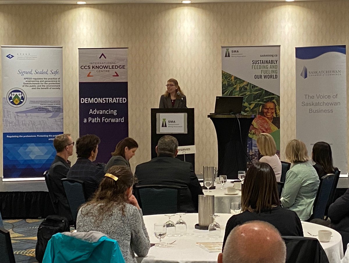 SaskMiningAssoc's tweet photo. Thanks @APEGS_SK & @SaskChamber for hosting a #SKMiningWeek presentation on #CCS in SK - Past, Present & Future featuring Conway Nelson @ccsknowledge & Adlai Majer @WhitecapResources. Sylvie Bouffard @bhp provided welcome remarks on BHP's decarbonization plan in #Saskatchewan https://t.co/eQbqI0wjO2