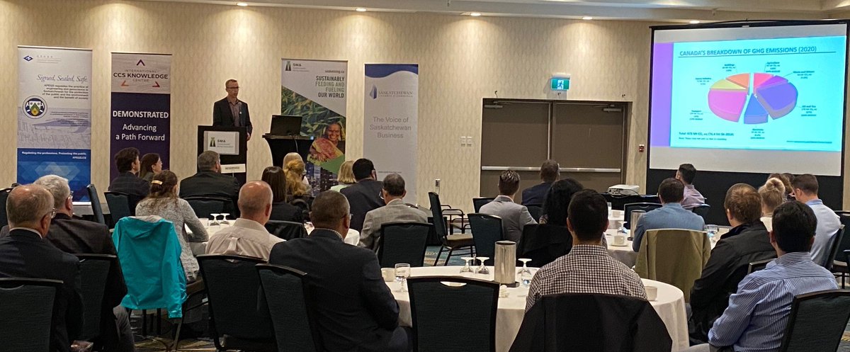 SaskMiningAssoc's tweet photo. Thanks @APEGS_SK & @SaskChamber for hosting a #SKMiningWeek presentation on #CCS in SK - Past, Present & Future featuring Conway Nelson @ccsknowledge & Adlai Majer @WhitecapResources. Sylvie Bouffard @bhp provided welcome remarks on BHP's decarbonization plan in #Saskatchewan https://t.co/eQbqI0wjO2