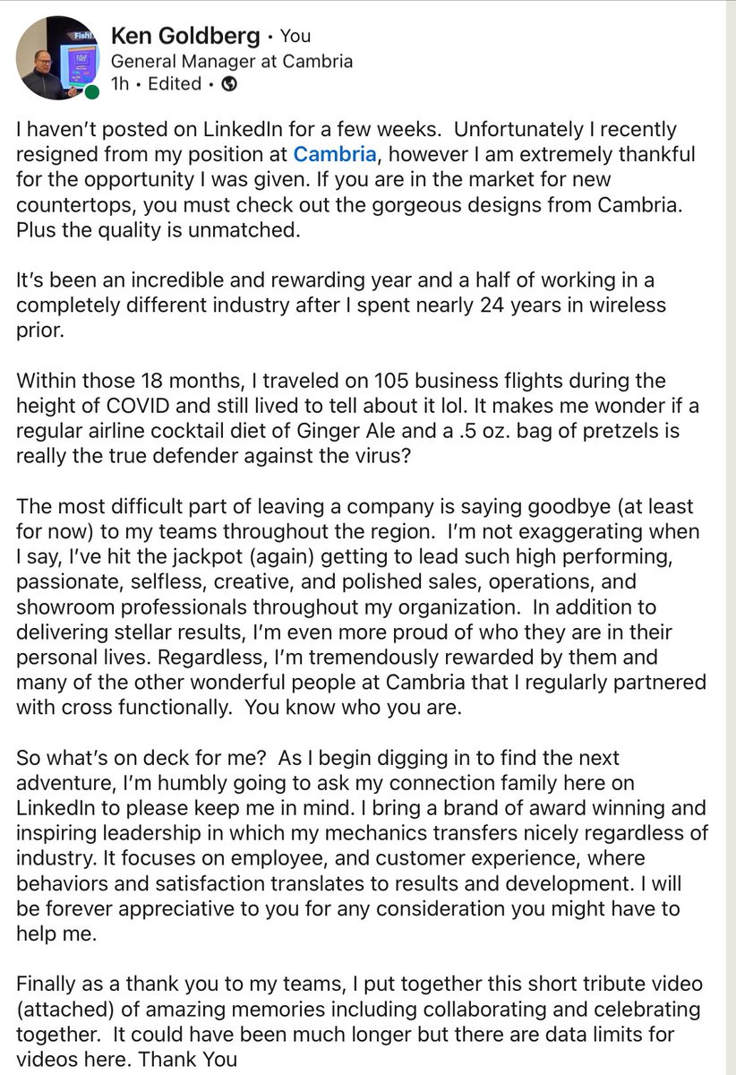 To my Twitter friends who are not on LinkedIn, I am sharing this update and video. youtu.be/SrK-ngwtL_4