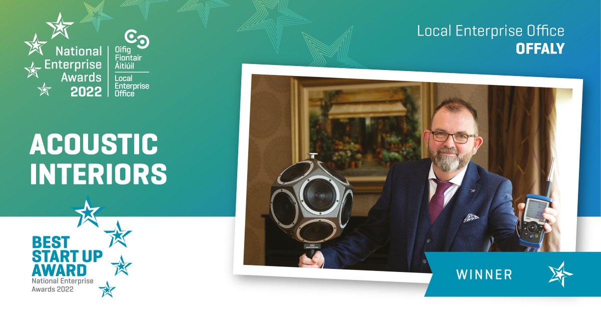 Loc_Enterprise's tweet photo. Now for the main category winners and the first winner is for Best Start-Up and it goes to @AcousticInteri supported by @LEOOffaly #NEAwards #MakingItHappen https://t.co/GZkuFtWJnG
