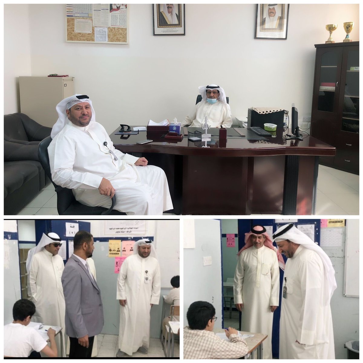 private_edu_kw's tweet photo. زيارة مدير عام الادارة العامة للتعليم الخاص لمدرسة الجهراء الاهلية - بنين لتفقد سير الامتحانات حيث كان في استقباله مدير المدرسة والمدراء المساعدين والمعلمين ،
الدكتور سلمان اللافي تابع خطة سير الامتحانات من خلال المرور على اللجان . https://t.co/XM53GrkBfG