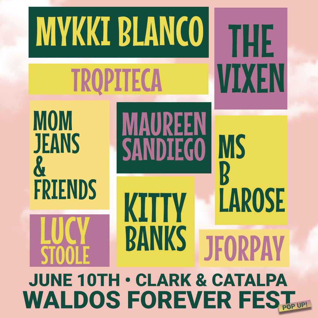 waldosforever's tweet photo. THE LINEUP IS HERE😍😍@MykkiBlanco, @TheVixensworld, + @aqueerpride curated DRAG SHOW‼️ June 10, Clark &amp; Catalpa 5-10pm
✨RSVP &amp; get entered to win a @Dispensary33 giftcard ⬇️
https://t.co/kLMWYVjmeq 
@itskittybanks @MaureenSanDieg @LucyStoole @jforpay @khole_kard4sh1 https://t.co/U7SQ0Dsh2o