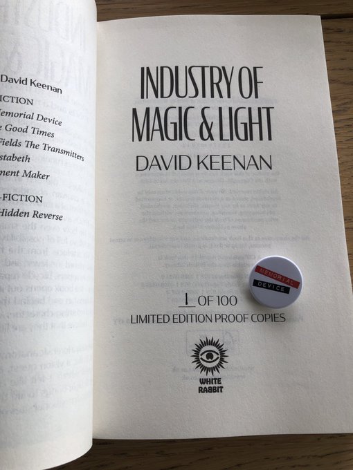 memorialdevice's tweet image. The Holy Grail. 1 of 100. Limited edition proof of David Keenan's forthcoming new book, Industry of Magic &amp;amp; Light. A prequel to This is Memorial Device. To enter the competition just retweet this message. The winner will be drawn at random on Mon June 6th at 8pm. Good luck all🙏