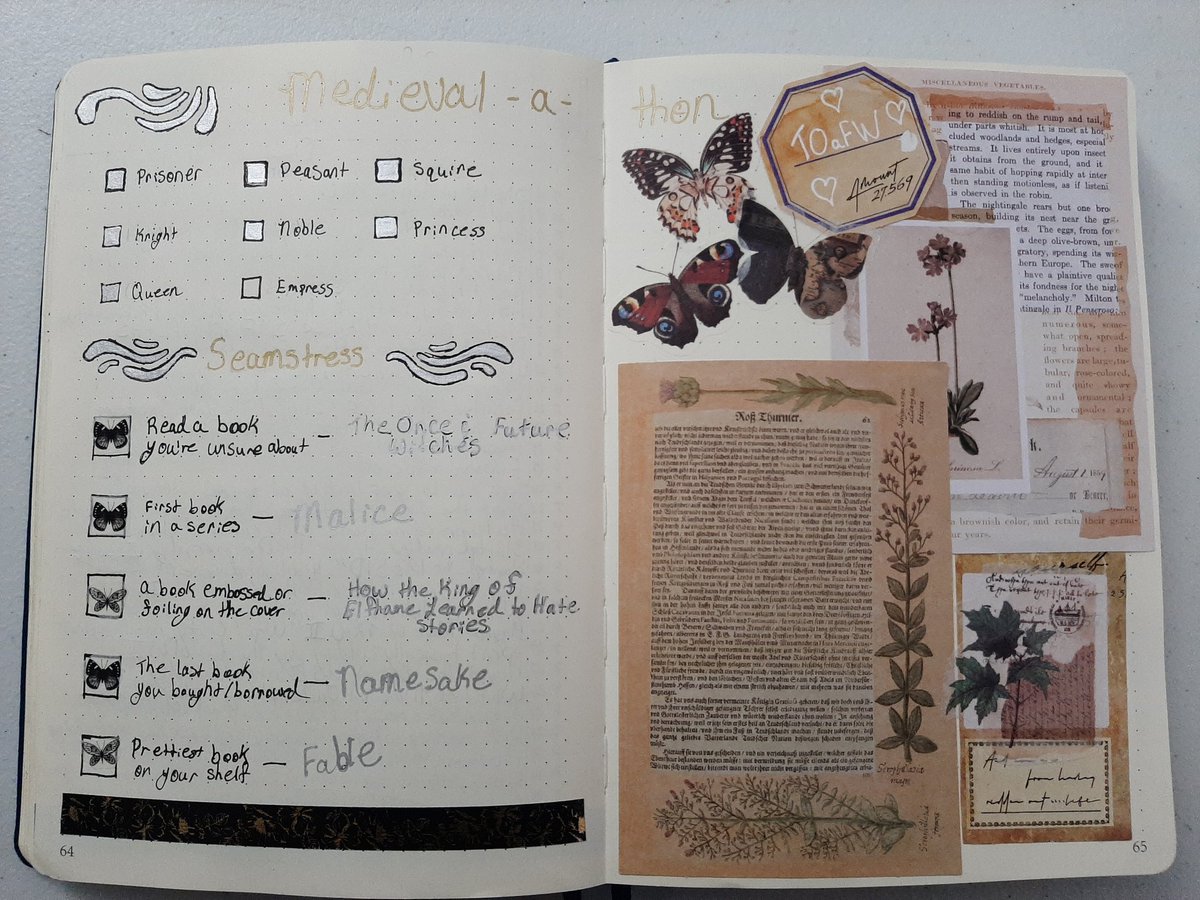 It's a few days late, but I finally got a good picture of my <a href="/Medievalathon/">Medieval-A-Thon</a> bujo spread. Sorry that some of it is hard to read, my silver pen didn't show up to well. 
I didn't get to Empress, but I'm happy with how I did this time around. Can't wait for the next round.