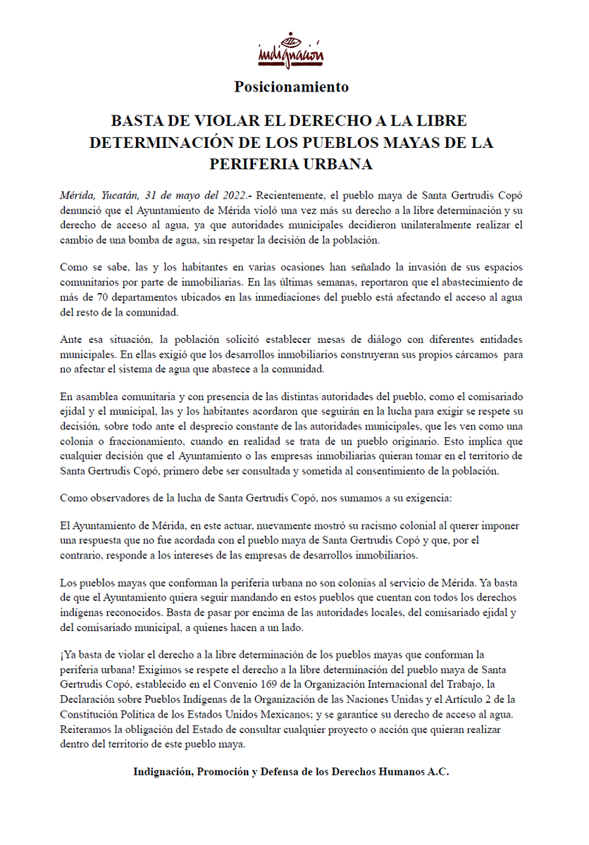 ⚠️¡Ya basta de violar el derecho a la #LibreDeterminacion de Santa Gertrudis Copó!
📢 Exigimos que las autoridades respeten la voluntad de este pueblo maya