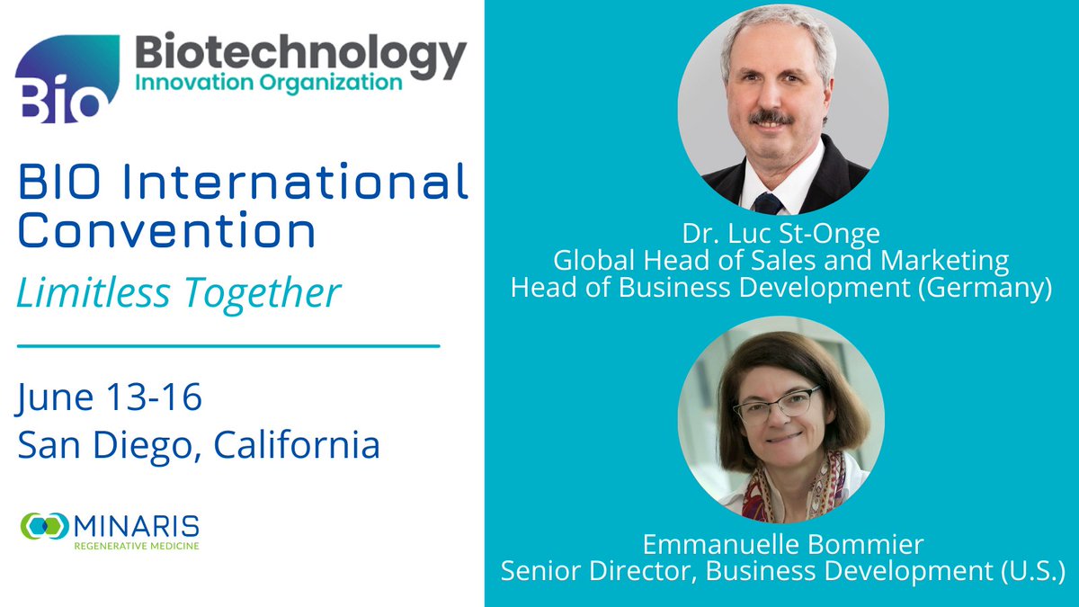 Minaris Regenerative Medicine (@minarisrm) on Twitter photo Our team will be in San Diego for the #BIO22 Convention! Planning to attend? Connect with us to learn more about how we can support your #therapeutic program.
Schedule a meeting with Luc: bd@rm.minaris.de
Schedule a meeting with Emmanuelle: mrml_Contactminarisusa@rm.minaris.com Our team will be in San Diego for the #BIO22 Convention! Planning to attend? Connect with us to learn more about how we can support your #therapeutic program.
Schedule a meeting with Luc: bd@rm.minaris.de
Schedule a meeting with Emmanuelle: mrml_Contactminarisusa@rm.minaris.com