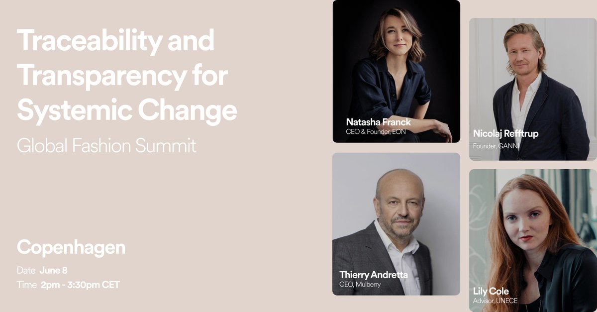 We’re off to the Global Fashion Summit! Catch EON Founder + CEO, Natasha Franck with Mulberry CEO, Thierry Andretta, and UNECE Advisor, Lily Cole, for a panel on “Traceability & Transparency for System Change”. EON product demos will also be at the YKK booth – will you be there?