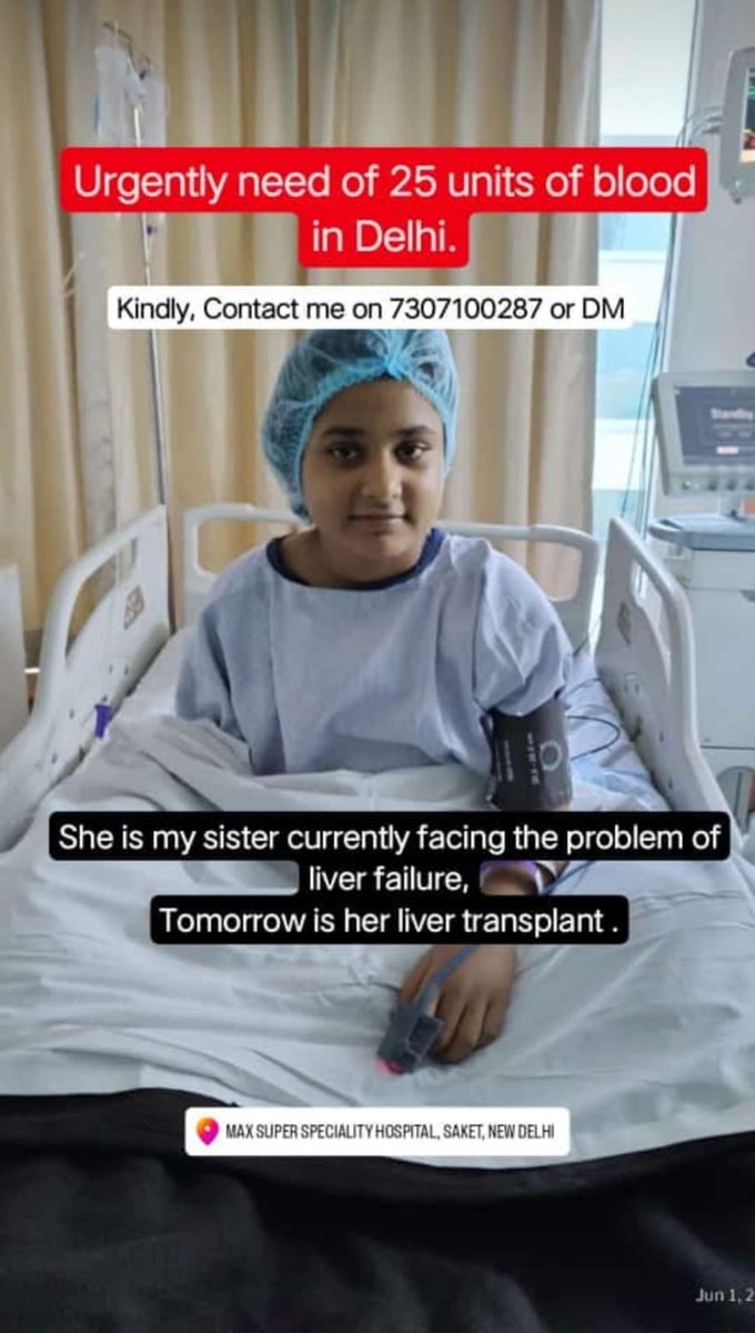 guzelinart's tweet photo. Need 15 units of blood of any blood group for a liver transplant operation for a friend's sister. Location: Max super speciality, Saket, Delhi

Please contact on the number in the poster

@PandeyJaideep

#help #BloodDonation #delhi #support #citizen #india #Emergency https://t.co/sNLyS4d9yi