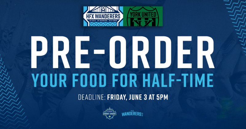 HFXWanderersFC's tweet photo. 🌊🍴 Coming to our match on Saturday? Pre-order your favourites from @tonysdonair and @pie_humble and pick them up at halftime! 😋

The deadline to order is tomorrow at 5 p.m. 

#TogetherFromAways #COYW