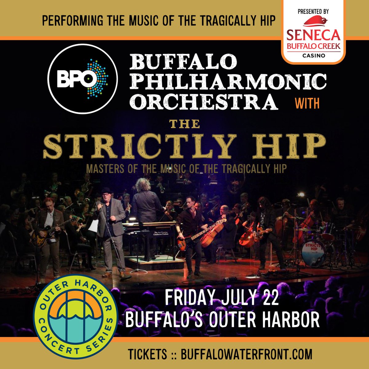 My band <a href="/TheStrictlyHip/">The Strictly Hip</a> is performing the music of <a href="/thehipofficial/">The Tragically Hip</a> with <a href="/BPOrchestra/">BuffaloPhilharmonicOrchestra</a> at Buffalo's Outer Harbor <a href="/BufWaterfront/">Buffalo Waterfront</a> on Friday July 22.