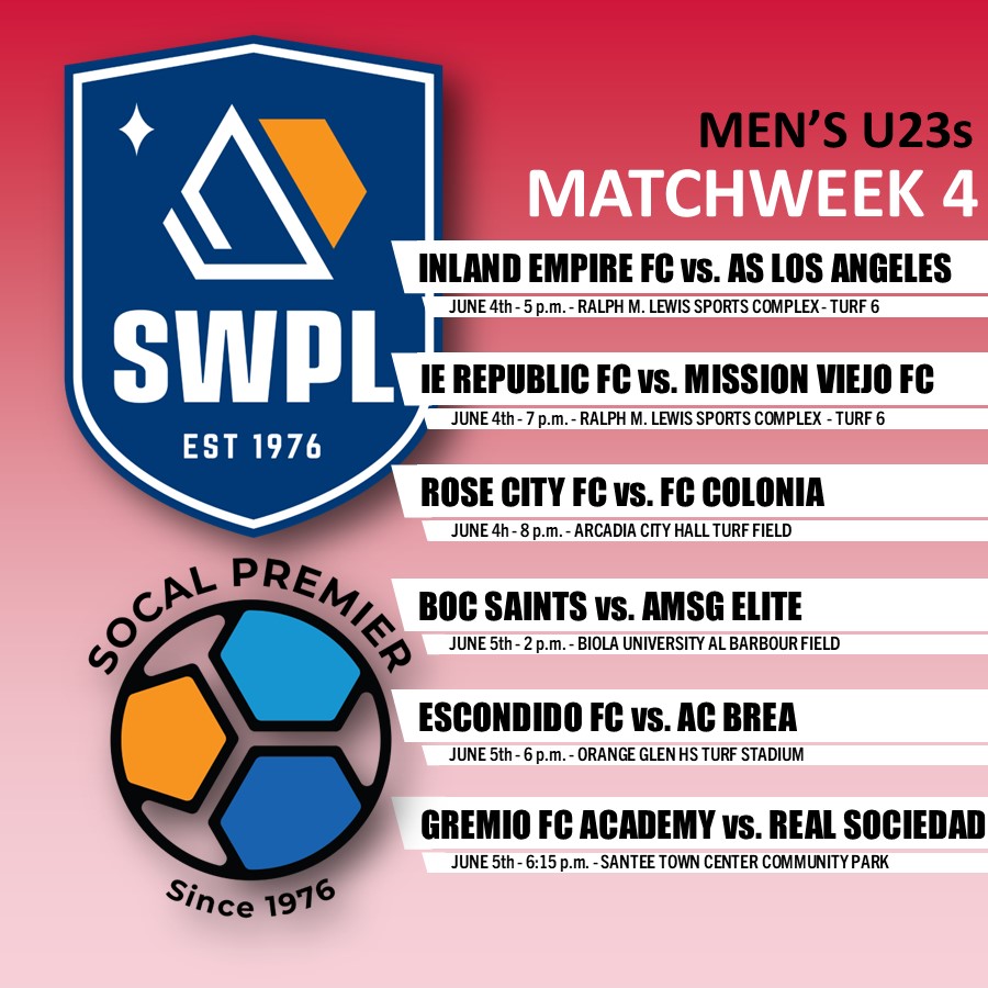 The Men's Under-23 Division has 6️⃣ matches across #SoCal this weekend! #CommunityBasedSoccer 

#SWPL ⚽️ <a href="/ProtagonistUSA/">Protagonist Soccer</a>