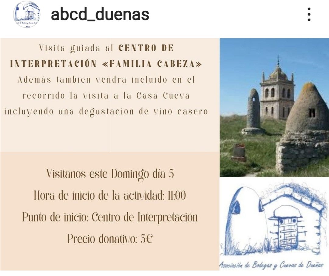 ABCD (@abcd_duenas) on Twitter photo Este domingo día 5, visita guiada al Centro de Interpretación de Bodegas de Dueñas, y a la Casa Cueva, con degustación de vino casero. Precio donativo 5€. #Dueñas #Patrimoniosubterráneo <a href="/RutaVinoCigales/">Ruta del Vino Cigales</a> Este domingo día 5, visita guiada al Centro de Interpretación de Bodegas de Dueñas, y a la Casa Cueva, con degustación de vino casero. Precio donativo 5€. #Dueñas #Patrimoniosubterráneo <a href="/RutaVinoCigales/">Ruta del Vino Cigales</a>