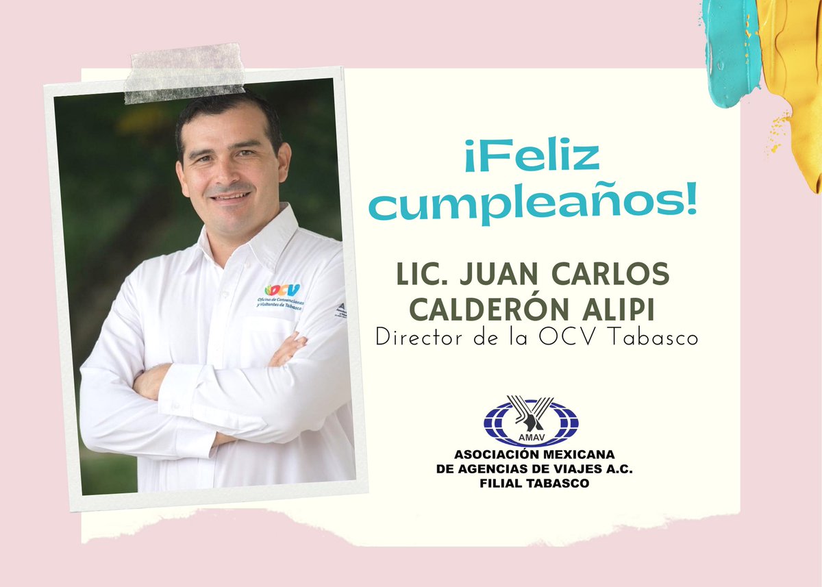 AmavTabasco's tweet photo. La #AMAVFT Felicitamos por su Cumpleaños al Lic. Juan Carlos Calderón Alipi @calderonalipi82 - Director de la OCV Tabasco @OCV_Tabasco 

¡Felicidades!🎁 https://t.co/v3WxmhRLxp
