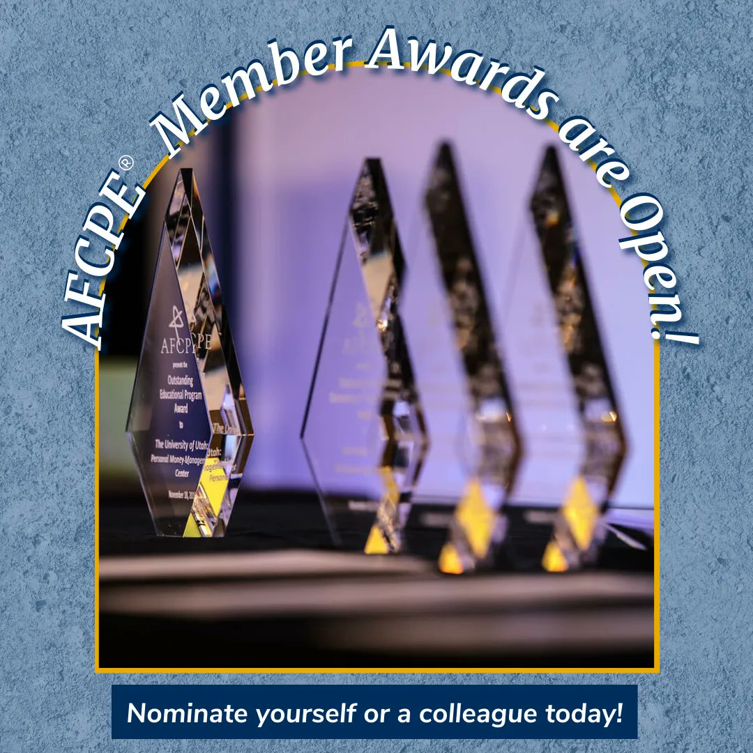 AFCPE's tweet photo. We are #NowAccepting applications for the 2022 AFCPE Awards! Share the work you're doing in the field and be recognized at the AFCPE Symposium this November in Orlando, FL ☀️
⠀
Learn more about Symposium and submit your nomination: https://t.co/uOuzqpmHz6 https://t.co/seUIsWRUdJ