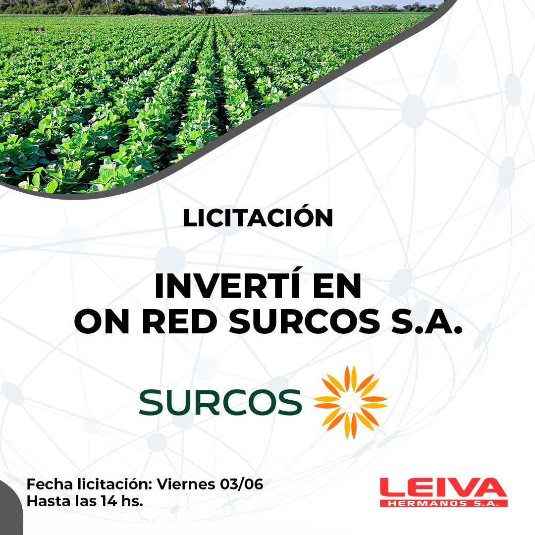 leivaempresa's tweet photo. 📢 Licitación
ON RED SURCOS S.A.
Clase A - Dólar Linked
Clase B - Badlar
Fecha licitación: Viernes 03/06
Hasta las 14 hs.
✔️Calificación: "A -(arg)" Fix
Link: https://t.co/L9xxVm46mP
#Licitación #ON #RedSurcos #Inversión https://t.co/qNz59Xa9O2