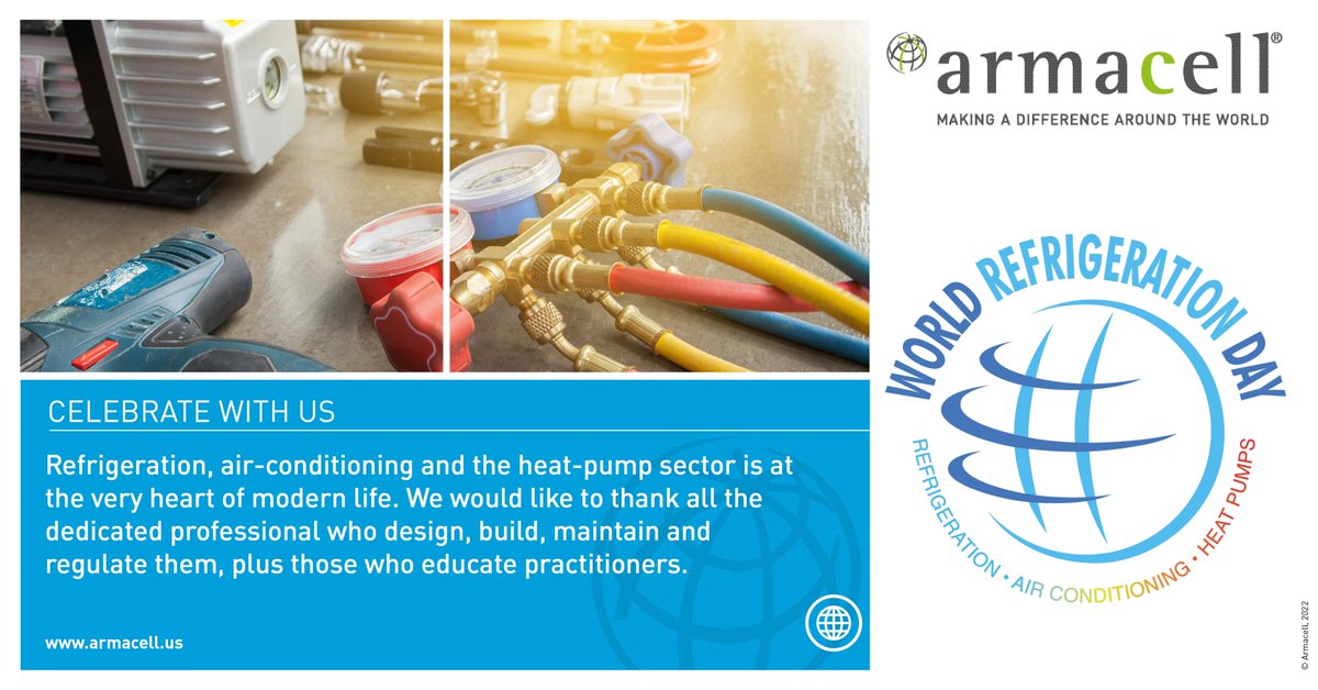 Armacell_US's tweet photo. It's the coolest day of the year! Let's #celebrate World Refrigeration Day by thanking the people and the important technologies in the refrigeration, air-conditioning and heat-pump sector. #Careers #CoolingChampions #CoolCareers #WREFD22 https://t.co/TopyV76d2N