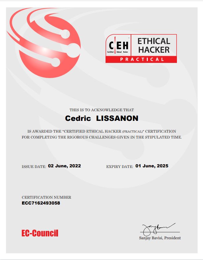 Sancelisso's tweet photo. I am thrilled to announce you that i'm right now certified #CEH ( #Pratical ) by @ECCOUNCIL 🥳

Kudos to #ANSSI_BENIN for allowing this through #HackerLab2021.😀

#cybersecurity #infosec #tryharder #ethicalhacking https://t.co/s5cb0HaGX7