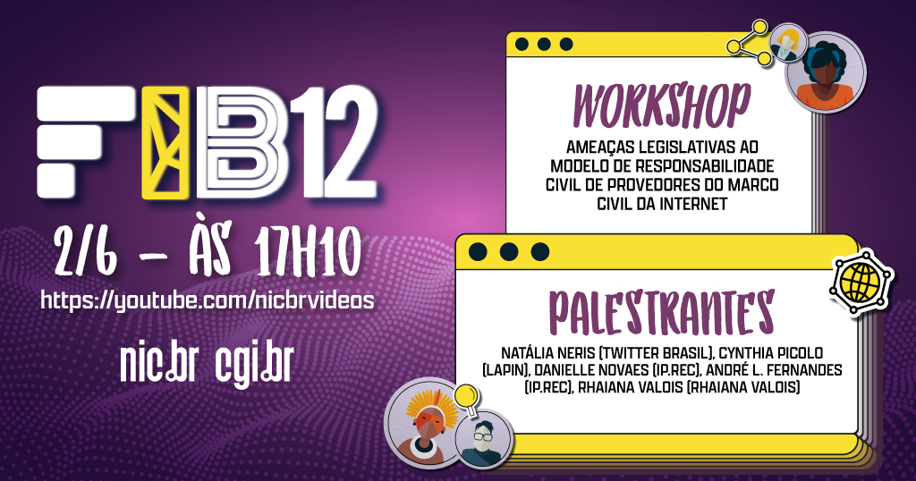 ComuNICbr's tweet image. Participe das discussões sobre as ameaças legislativas ao modelo de responsabilidade civil de provedores do Marco Civil da Internet: youtu.be/D03quaGVagM #FIB12