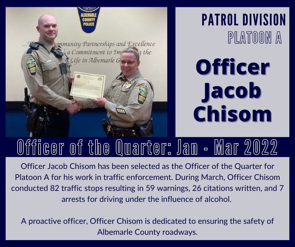 ACPD_VA's tweet photo. Congratulations to our first set of Officers of the Quarter for 2022! They were nominated by their supervisors, endorsed by their commanders for their hard work and high performance, and represent the Patrol Division.
Thank you for your commitment the people we serve. #BeACPD https://t.co/h9EAFZ3vCa