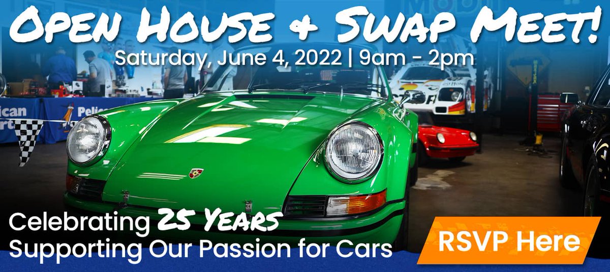 What are you doing this Saturday? Join us for our 25th Anniversary Open House and Swap Meet!

Details here: pelicanparts.com/support/openho…