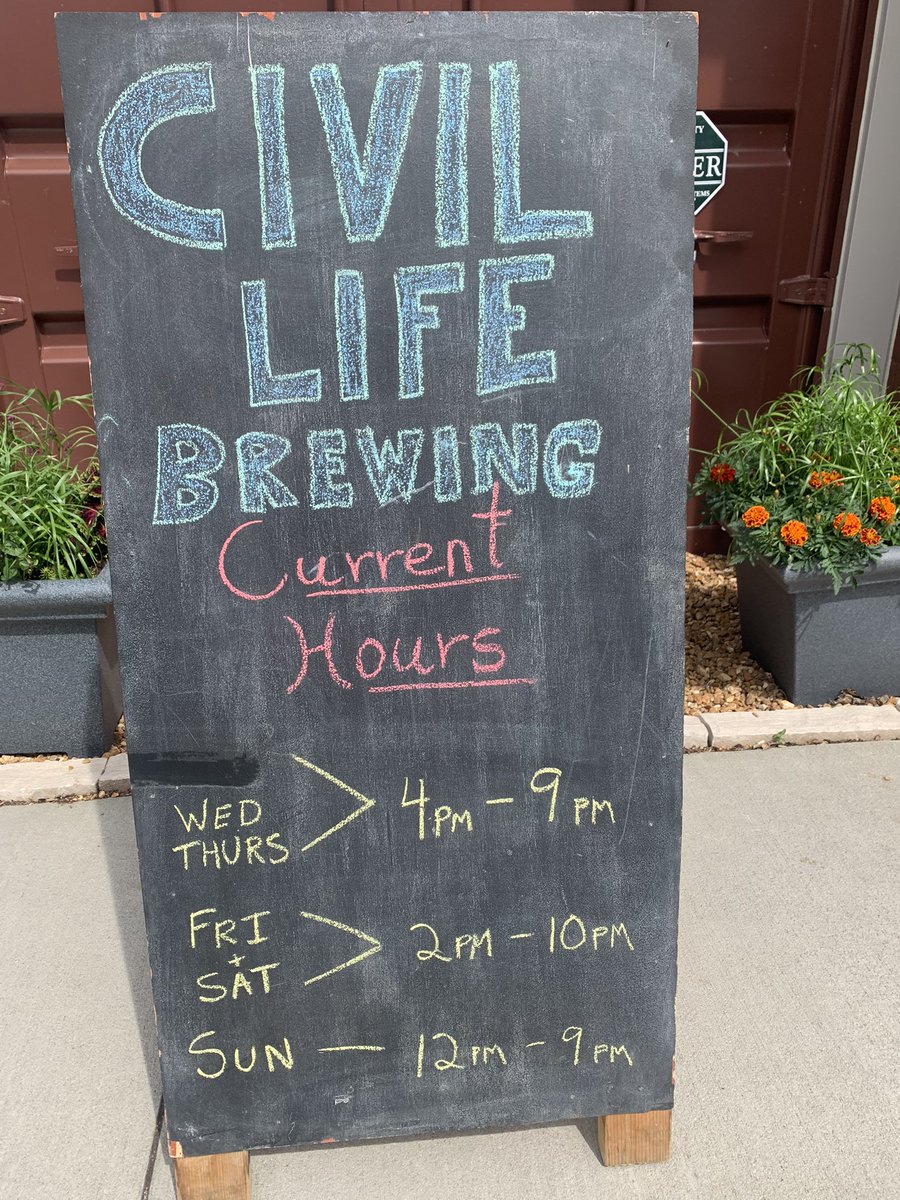 TheCivilLife's tweet image. This week’s hours: Wed - Th 4 to 9 pm, Fr - Sa 2 to 10 pm and Sun 12 to 9 pm! BYO Food till our kitchen is open.  Next Tuesday inside opens!