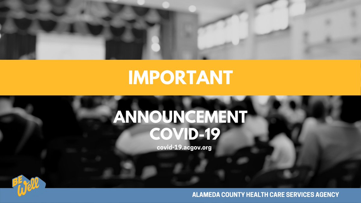Beginning 12:01 a.m. tomorrow (Friday), June 3rd, Alameda County will require masking in most indoor public settings.

Press Release: ow.ly/6BXe50JoBJZ

Health Officer Order Available Here: covid-19.acgov.org/face-masks