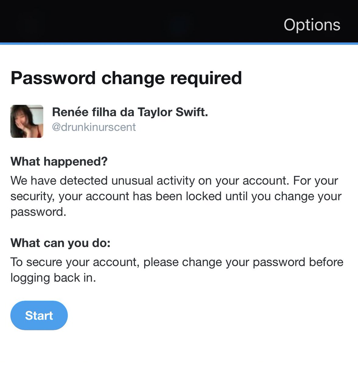 Oi gente, aqui é a Renée (<a href="/drunkinurscent/">Renée filha da Taylor Swift.</a>). Há uns 4 dias atrás fui trancada da minha conta e é necessário trocar de senha para ter acesso novamente, porém o email não está funcionando e não tem como consertar justamente por estar trancada. Dá rt pra encontrar todos os meus moots